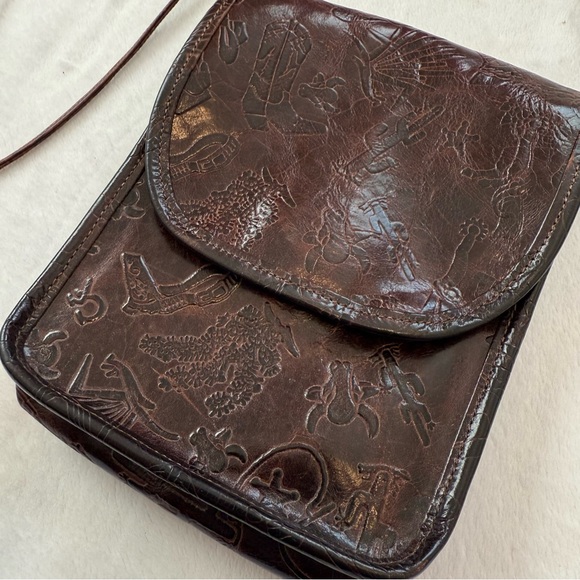 Carlos Falchi Western Cowboy Leather Brown Embossed Crossbody Bag - Picture 2 of 9